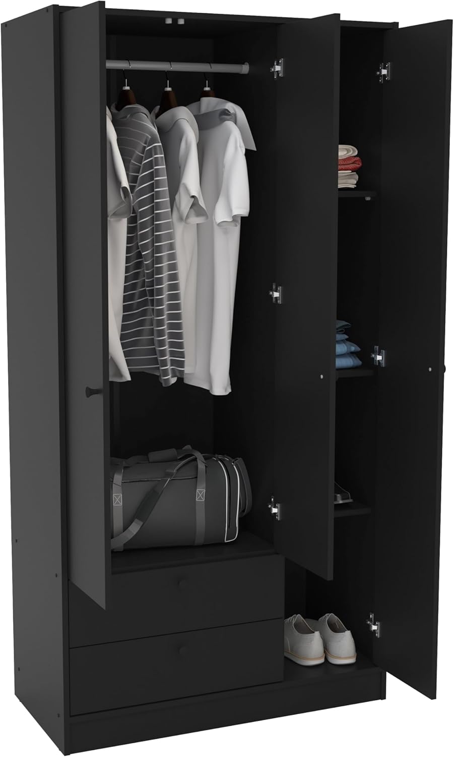 Black 3-Door 2-Drawer Wardrobe J40922