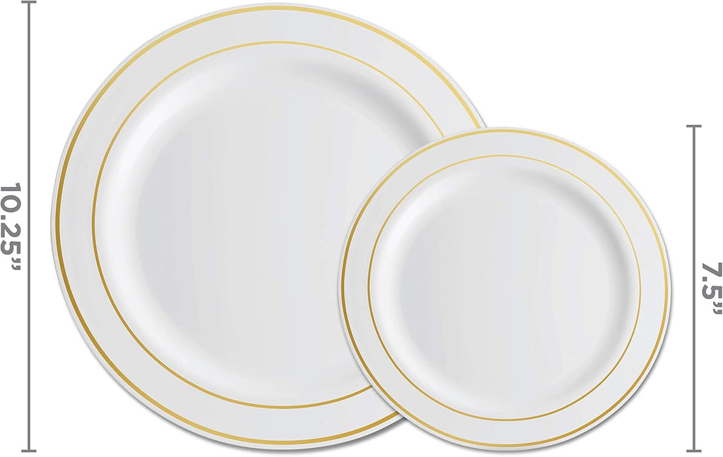 100 Piece White Gold Rim Plastic Party Plates J43175