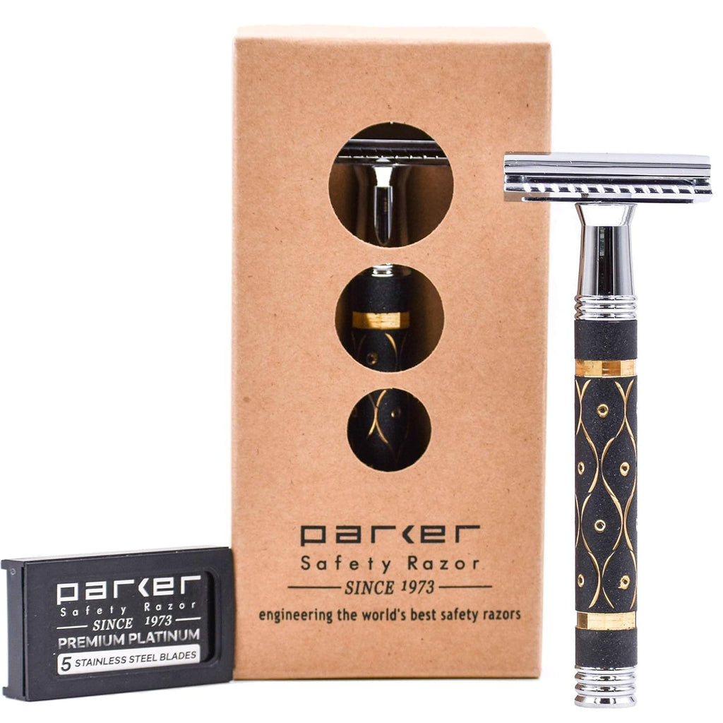 65R Super Heavyweight Gray and Gold Double Edge Safety Razor & 5 Blade Refills C64072