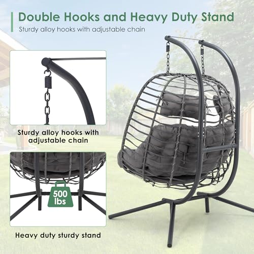 Double Egg Swing Chair with Stand, Hand Made Rattan Wicker, Metal Frame S854