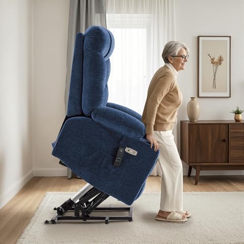 Navy Blue Fabric Power Lift Recliner Chair B603