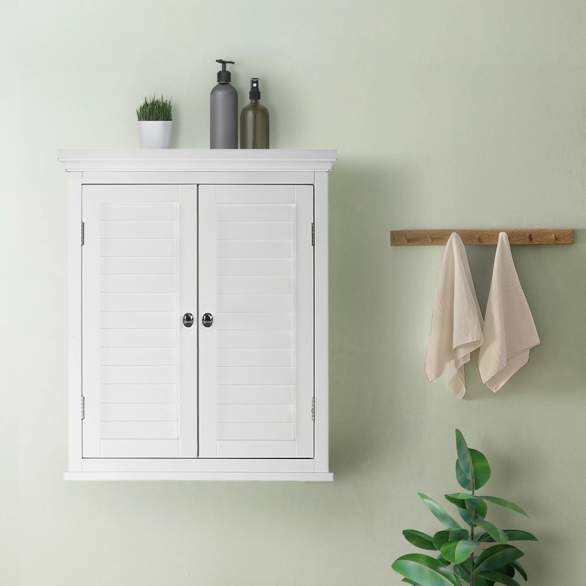 White Wooden Wall Cabinet with Shutter Doors M578