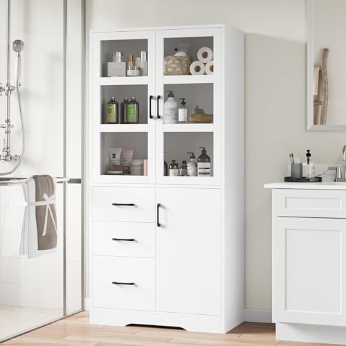 Black Tall Bookshelves with Glass Doors and 3 Drawers F901791