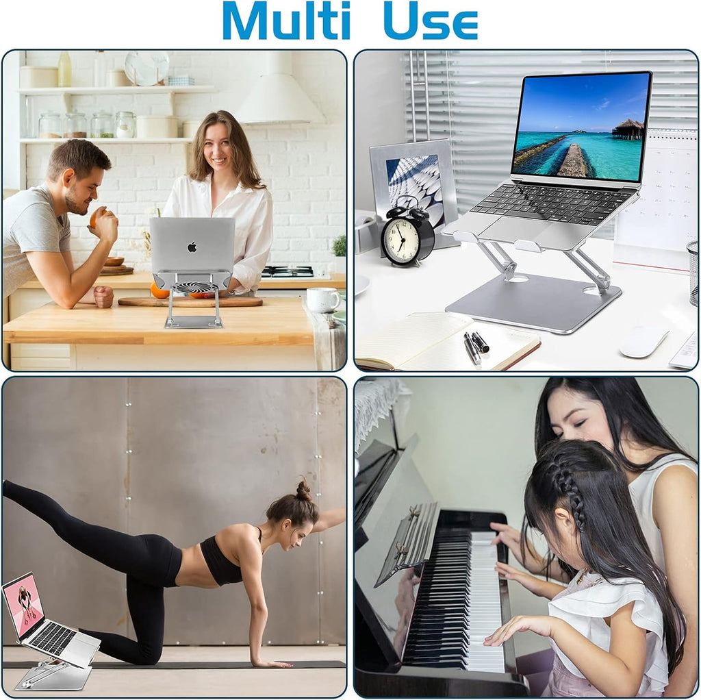 Silver Foldable Height Adjustable Laptop Stand with Fan T8640