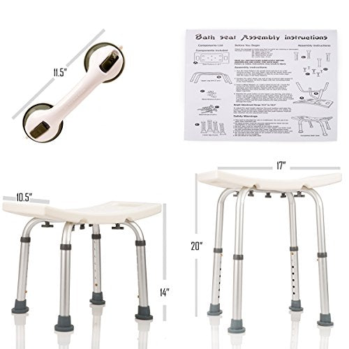Adjustable Plastic Shower Chair with Grab Bar, 300 Lb Capacity E6143