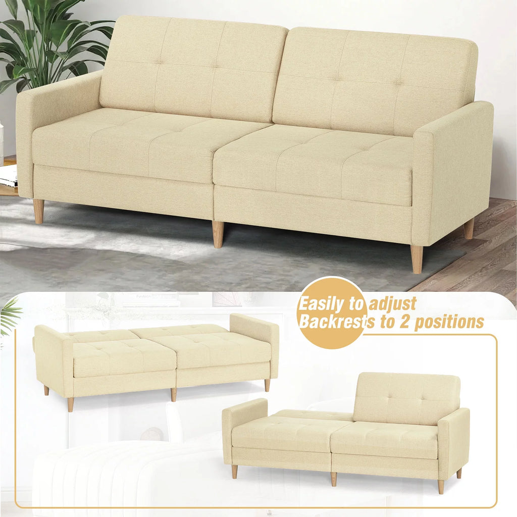 Beige Linen Sleeper Loveseat Sofa with Solid Wooden Frame C672809