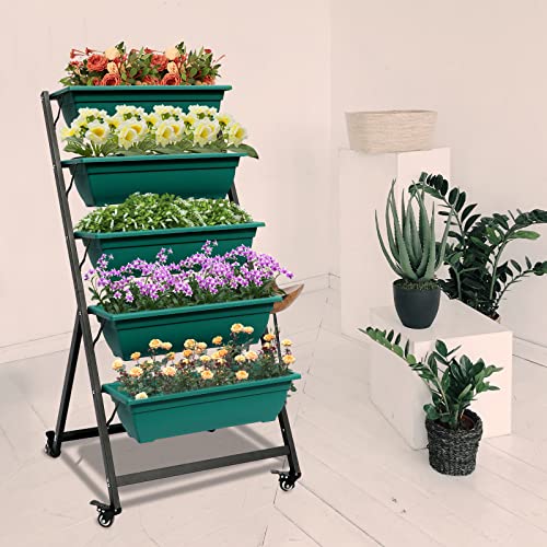 Green Vertical Garden Planter with 5 Boxes and Wheels Y831244