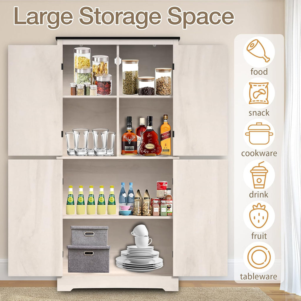 Grey Freestanding Kitchen Pantry Cabinet with 4 Doors and Shelves G489400