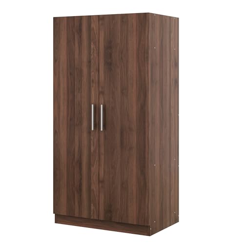 Brown Wooden Armoire Closet with 3-Shelves and Hanging Rail M46014