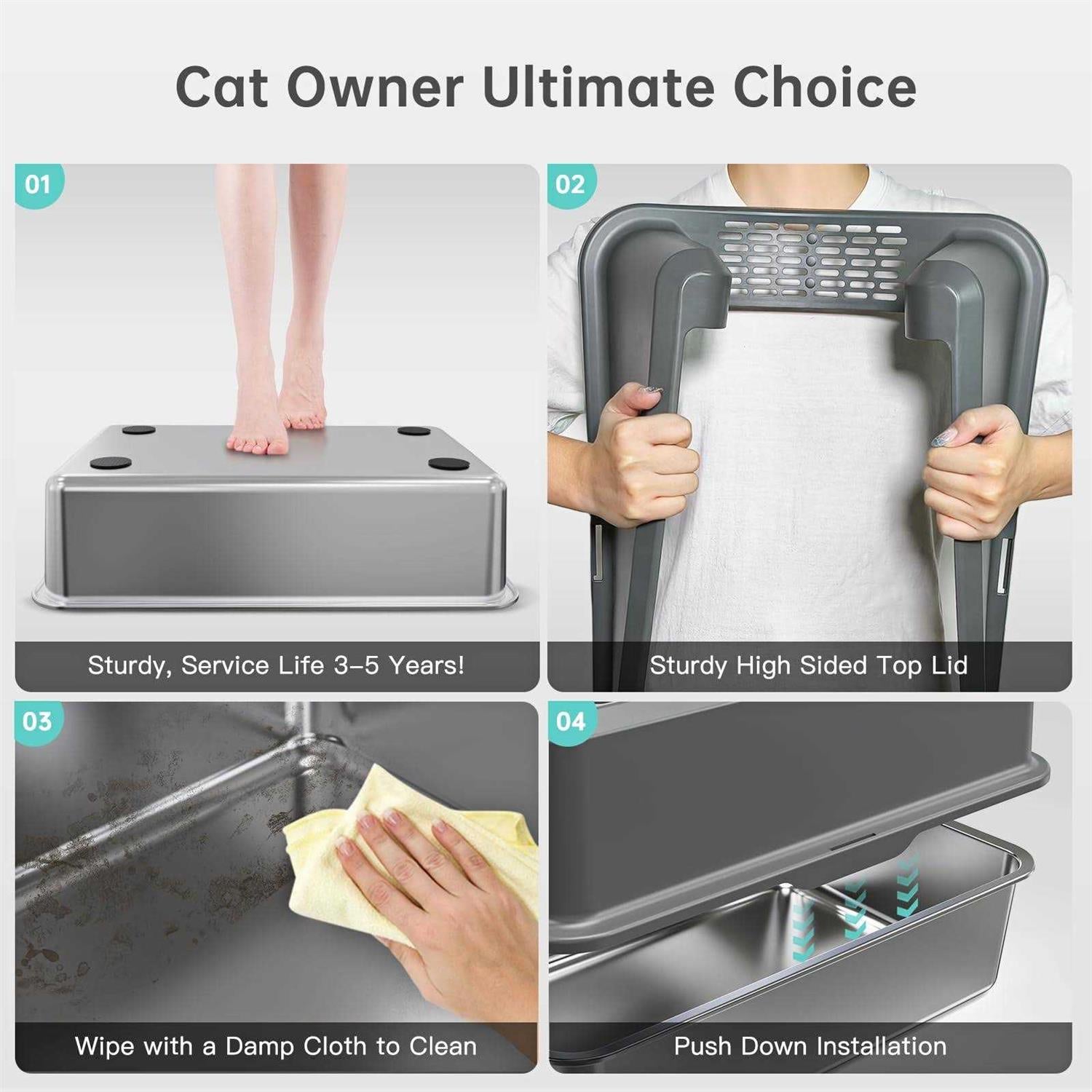 Stainless Steel Cat Litter Box with Lid XL E87265