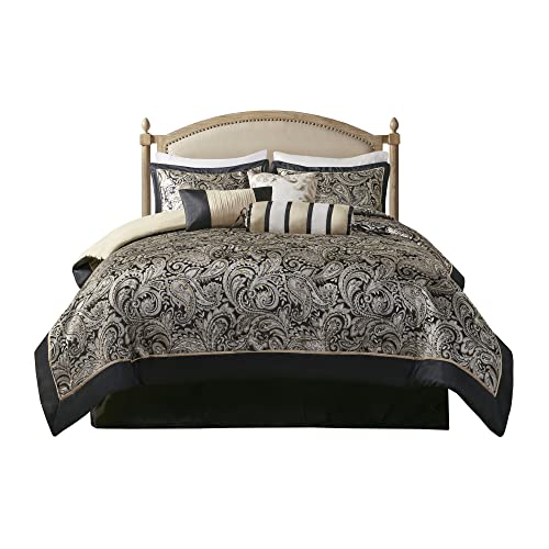 Black 7 Piece Cal King Faux Silk Down Alternative Comforter Set Y123101