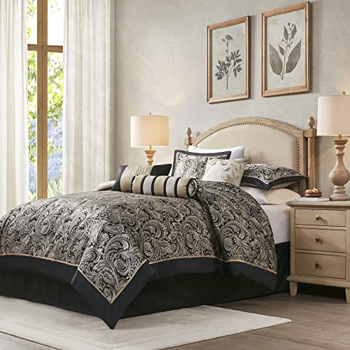 Black 7 Piece Cal King Faux Silk Down Alternative Comforter Set Y123101