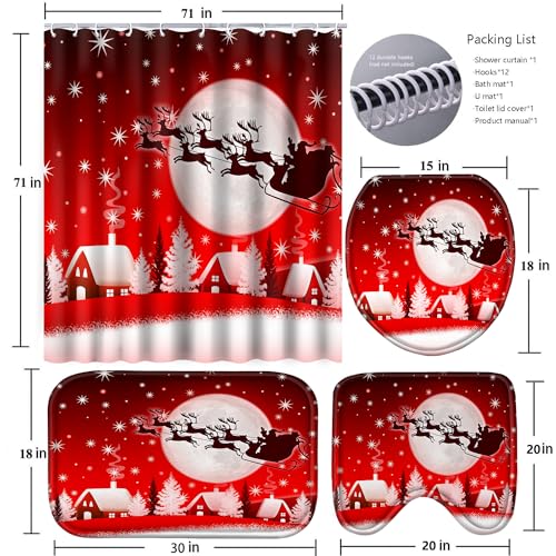 Christmas Bathroom Set with Shower Curtain, Rugs, 12 Hooks O724272