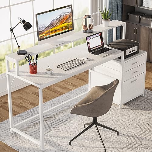 63 Inch Computer Desk with File Drawer Cabinet and Monitor Stand X910