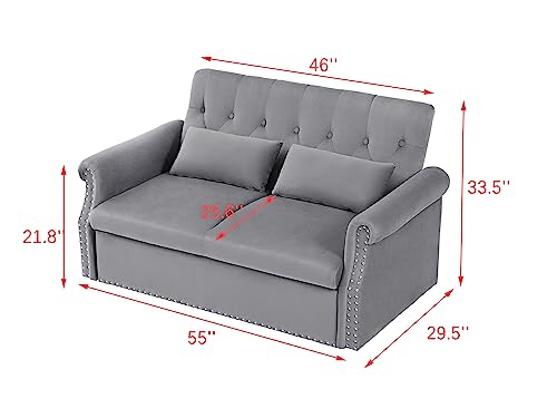 Gray Velvet Button Tufted Futon Sofabed F38630