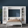 White Queen Size Wood Murphy Bed with Desk and Storage S734765