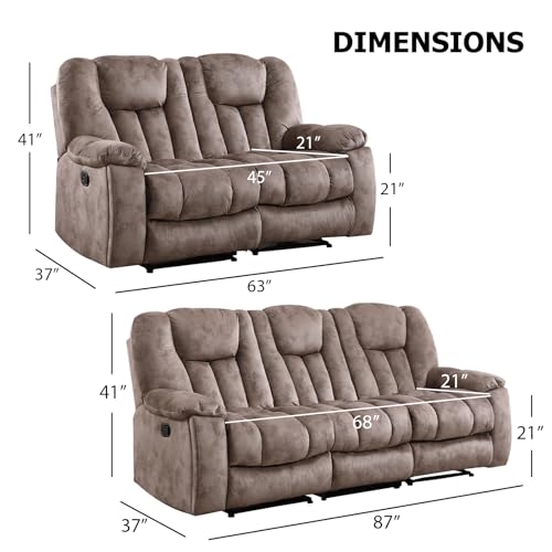 Apricot Manual Recliner Sofa with Cup Holders E129