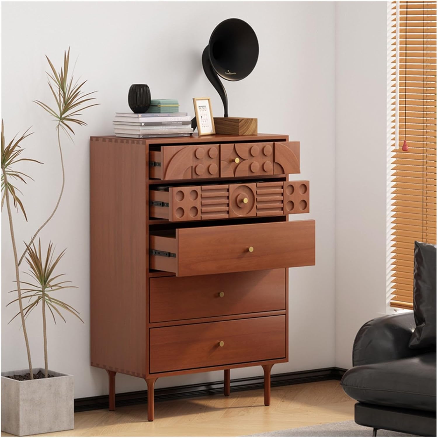 5 Drawer Wood Dresser with Gold Handles A606772