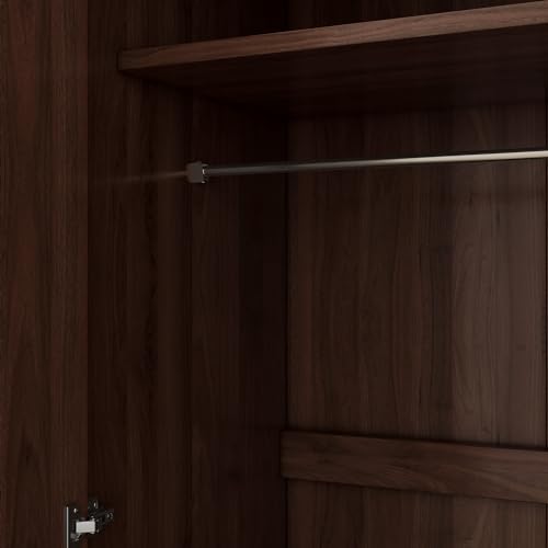 Brown Wooden Armoire Closet with 3-Shelves and Hanging Rail M46014