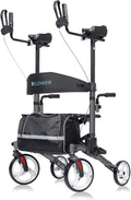 Carbon Fiber Black Upright Walker with 10" Front Wheels Backrest Seat and Padded Armrests L793331