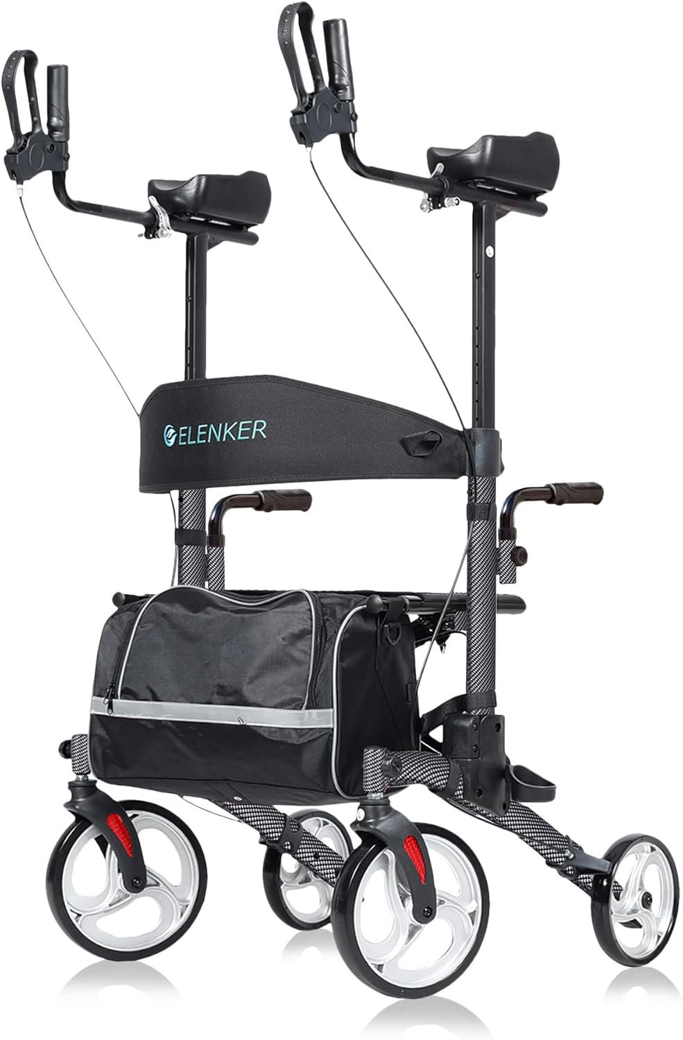 Carbon Fiber Black Upright Walker with 10" Front Wheels Backrest Seat and Padded Armrests L793331