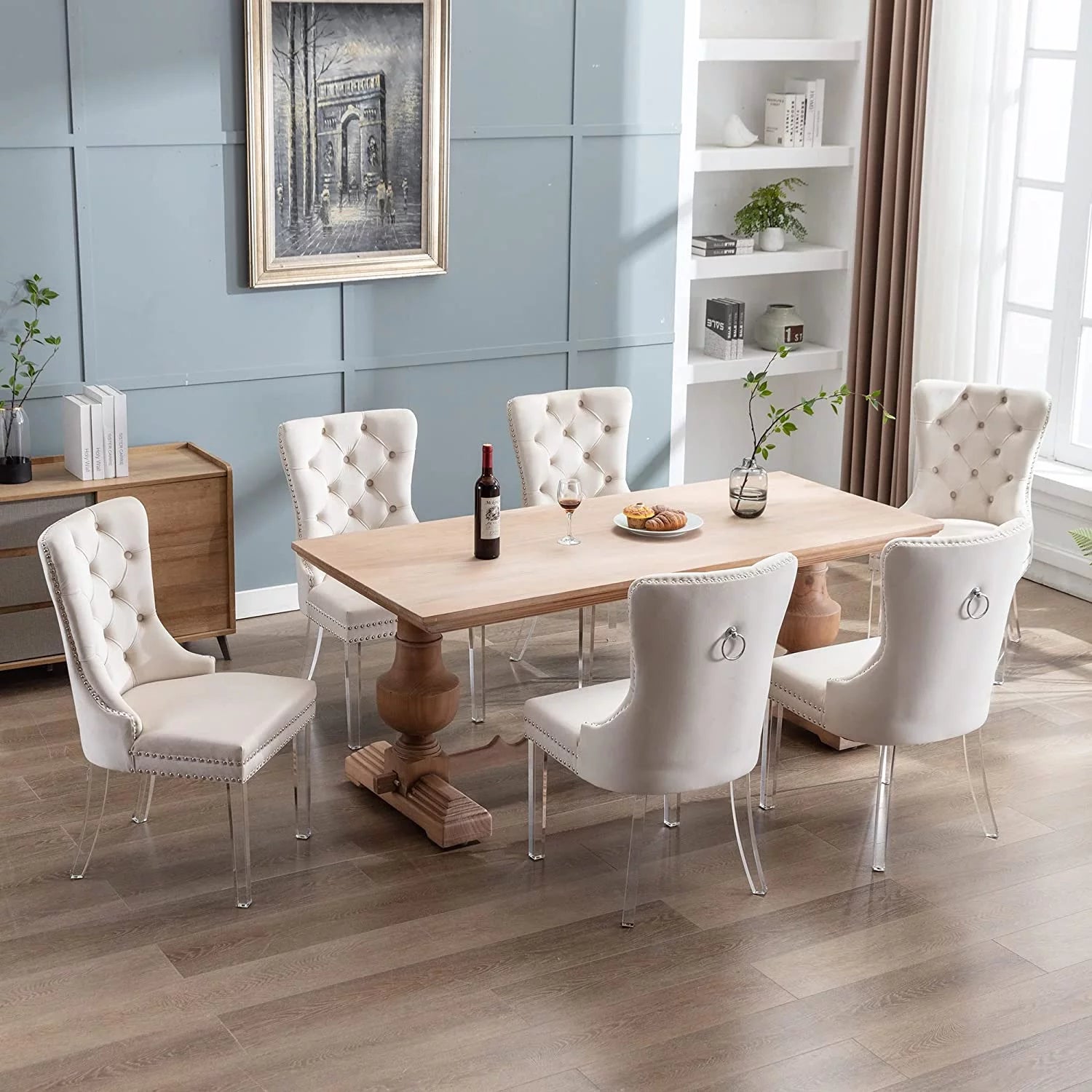 Beige Velvet Dining Chairs Set of 2 with Acrylic Legs M739