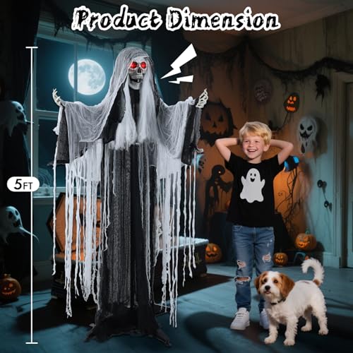 5 FT Witch Animatronic Halloween Decorations with Sound Activation and Glowing Red Eyes Y116977