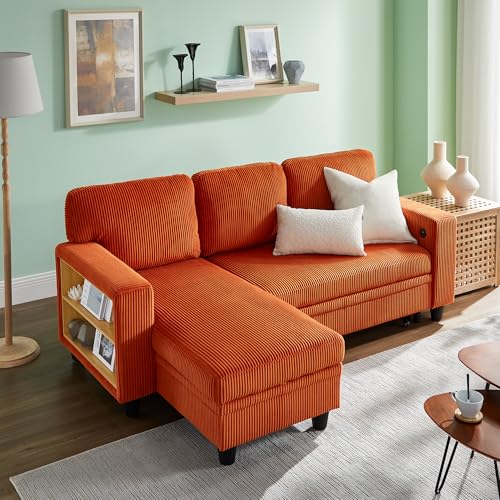 Beige L-Shaped Sleeper Sectional Couch with Storage Chaise J422