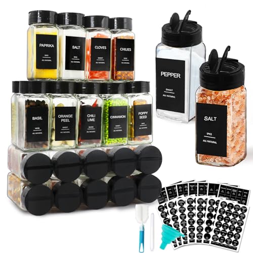 24 Pcs 4oz Glass Spice Jars with Black Metal Caps X827643