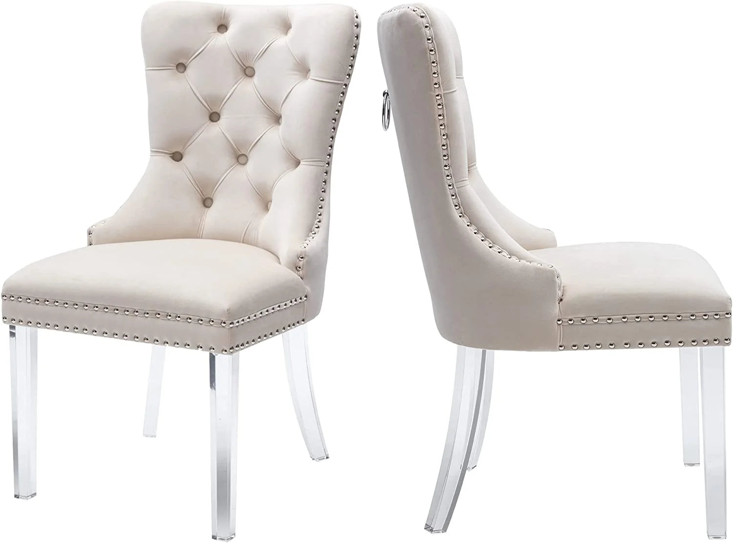 Beige Velvet Dining Chairs Set of 2 with Acrylic Legs M739