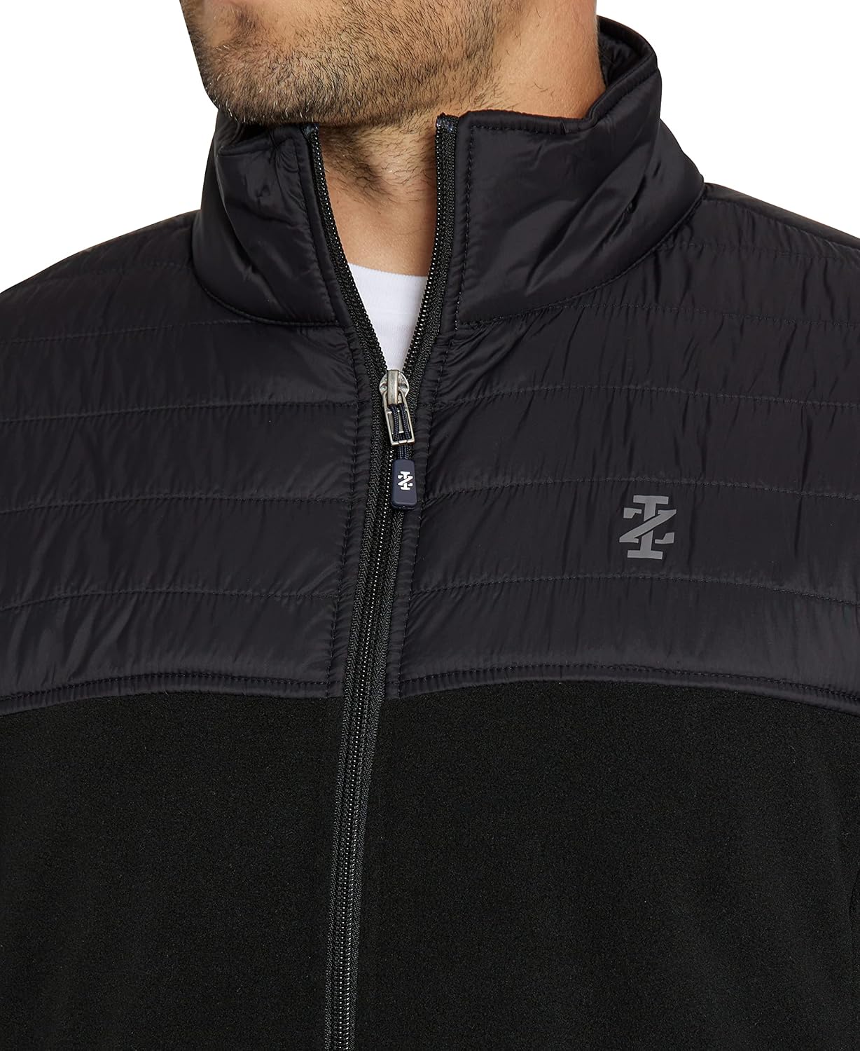 Black Fleece Jacket with Nylon Trim D695253