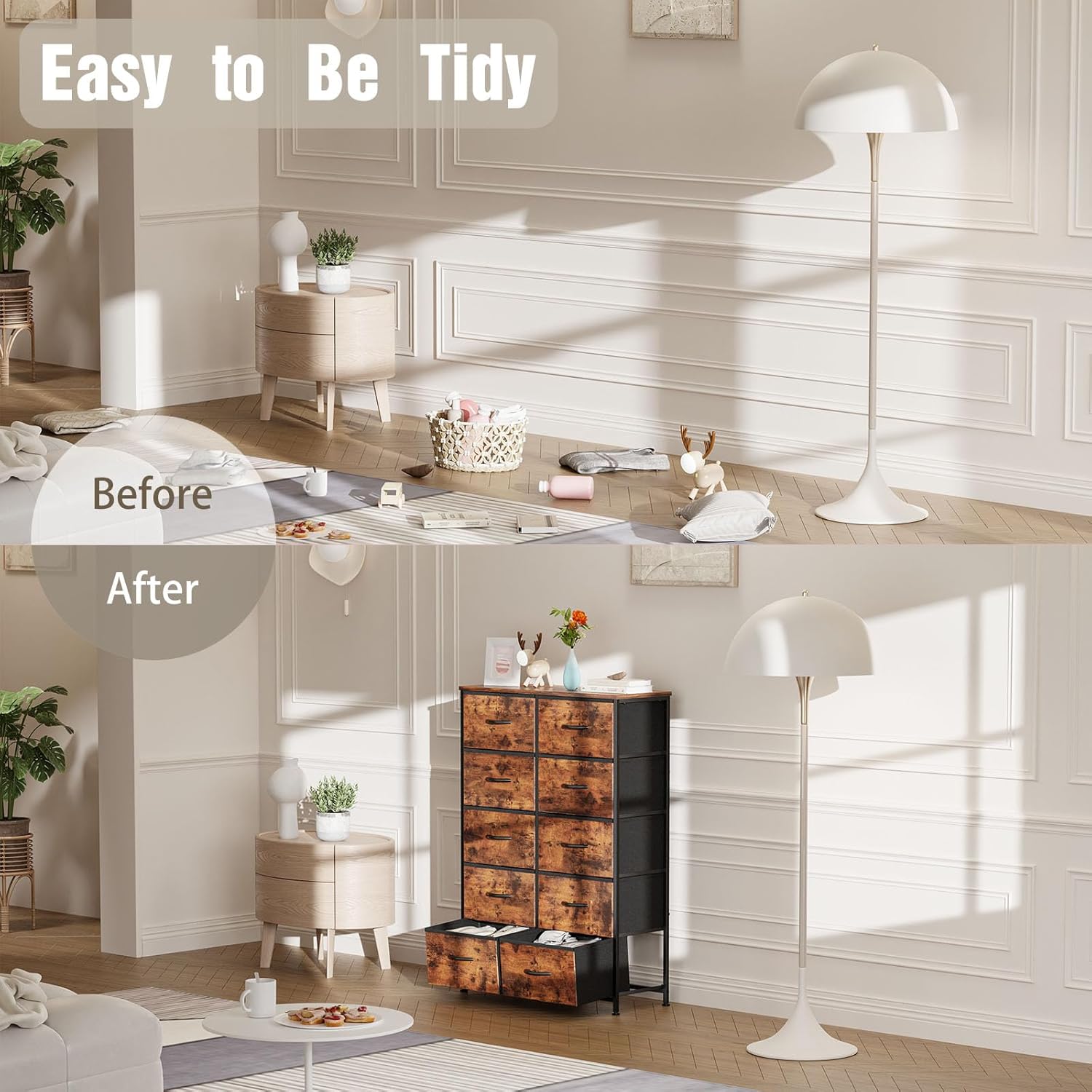12 Drawers Fabric Dresser with Wood Top, Rustic Brown R27023