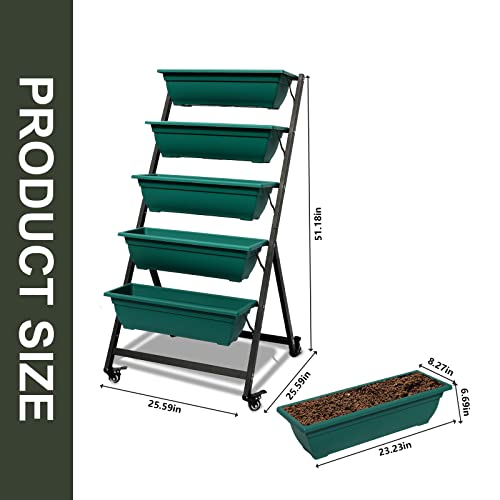 Green Vertical Garden Planter with 5 Boxes and Wheels Y831244