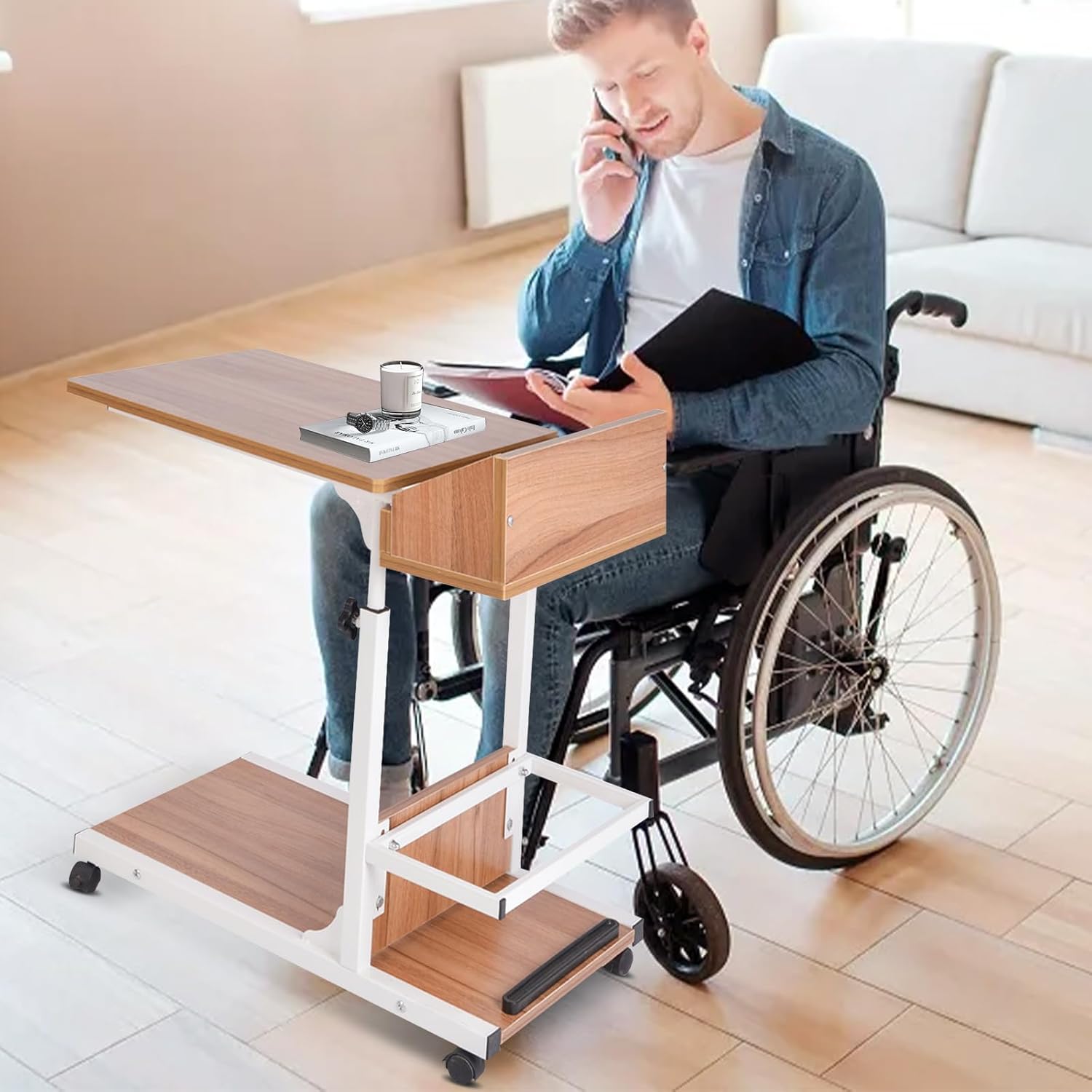 Over Bed Table with Drawer Adjustable Height and Wheels G861