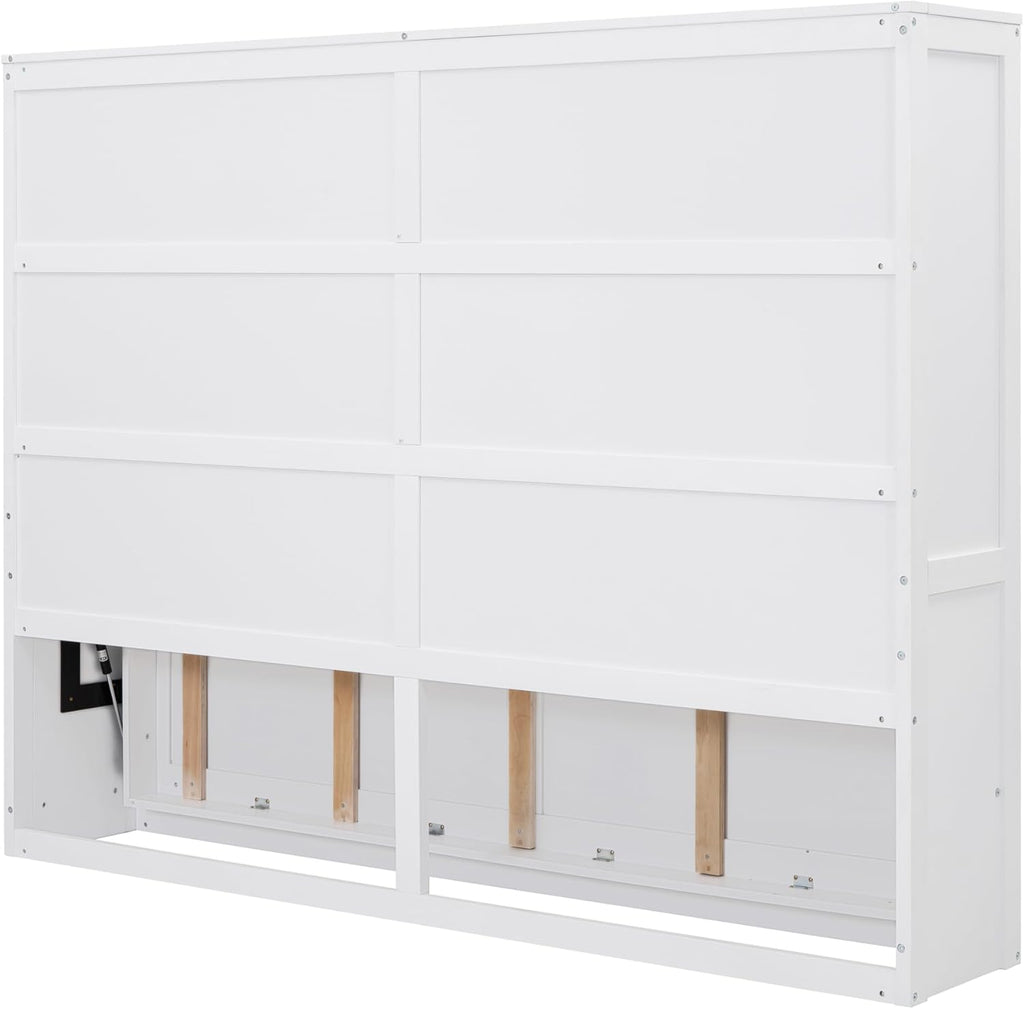 White Solid Wood Queen Size Murphy Bed L25966