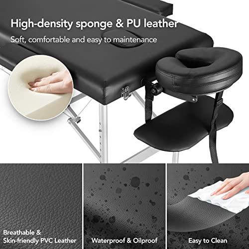 Portable 3 Fold Height Adjustable Aluminum Massage Table with Carry Bag D2498