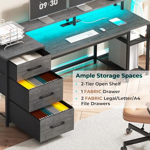 Black Office Desk with Drawers and LED Lights H43927