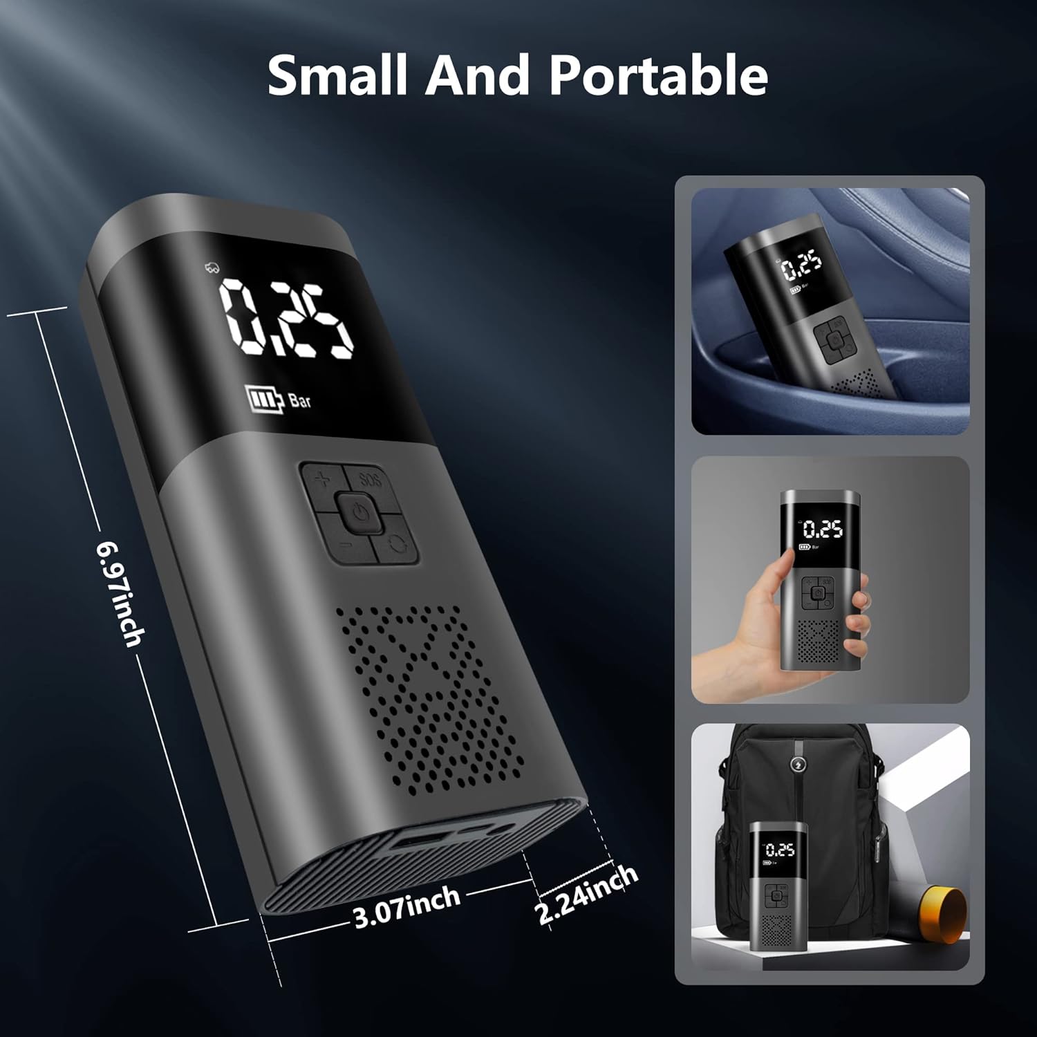 Cordless Portable Tire Inflator Air Compressor with 150PSI Digital Pressure Gauge U473