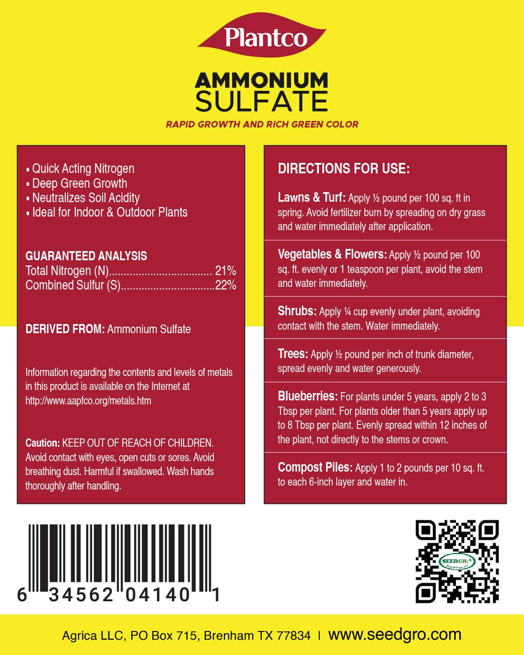 Ammonium Sulfate 21-0-0 Fertilizer 2 lb Bag M81779