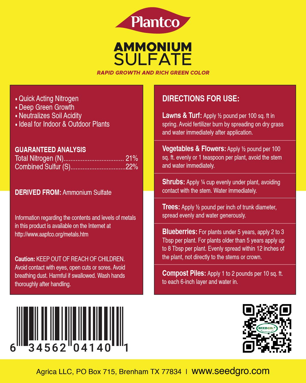 Ammonium Sulfate 21-0-0 Fertilizer 2 lb Bag M81779