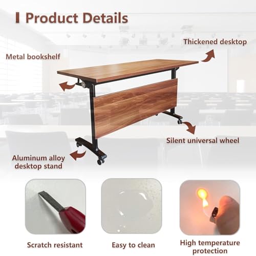 8FT White Folding Training Table with Wheels M693