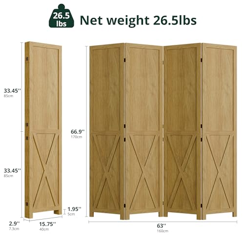 4 Panel 66.9 Inch Wood Room Divider M314770