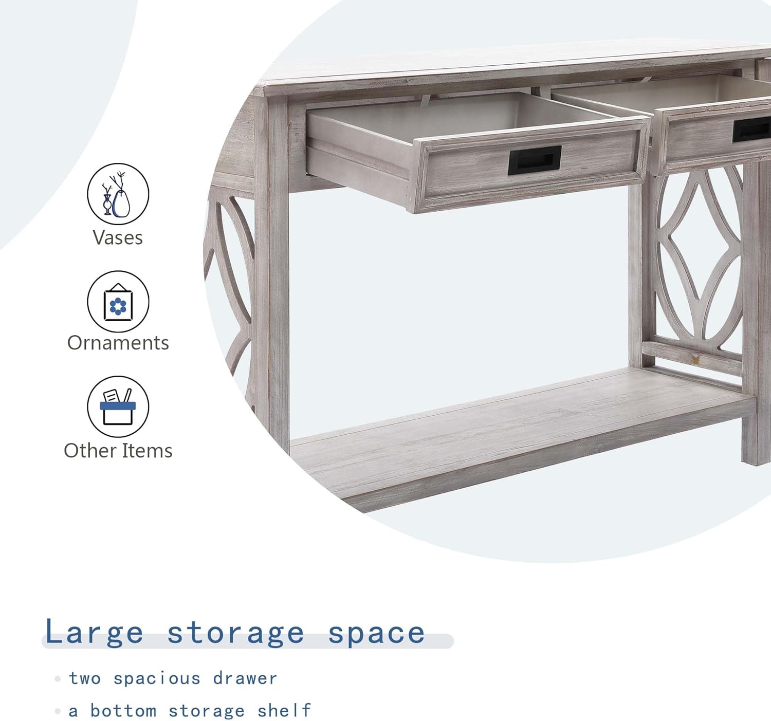 Whitewashed Wood Console Table with Drawers G199649