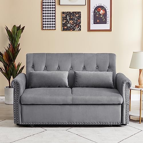 Gray Velvet Button Tufted Futon Sofabed F38630