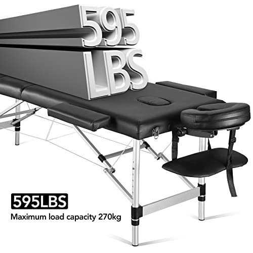 Portable 3 Fold Height Adjustable Aluminum Massage Table with Carry Bag D2498