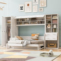 Gray Queen Size Murphy Bed with 5 Drawers and Storage Shelves Y4657