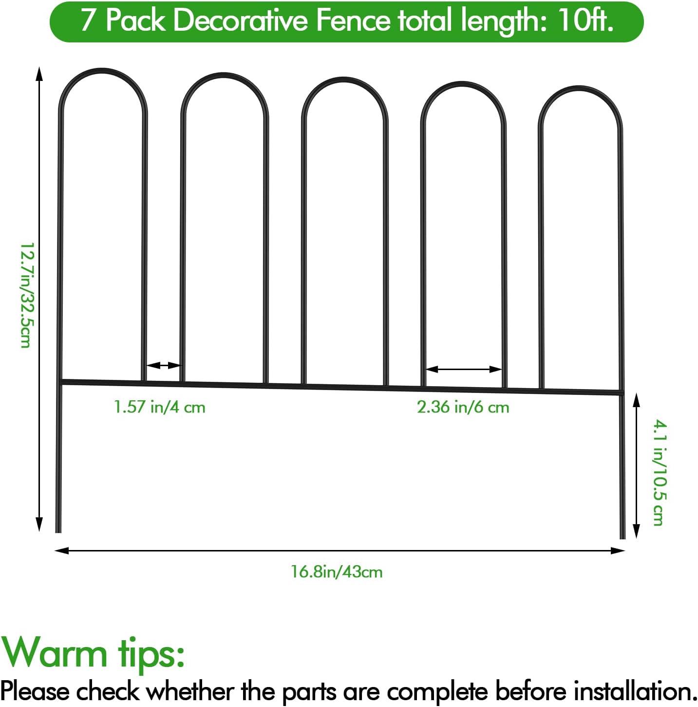 Rustproof Metal Garden Fence 7 Panels 10ft(L) V21416