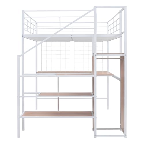 Black Full Size Loft Bed with Desk and Storage Stairs O918