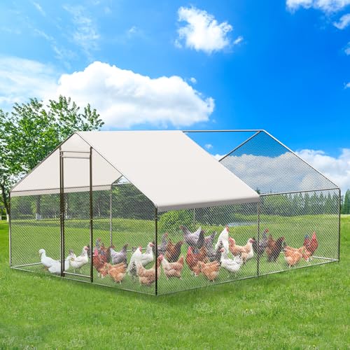 Large Metal Chicken Coop with Waterproof Cover (9.8x13.1x6.6FT) M320497