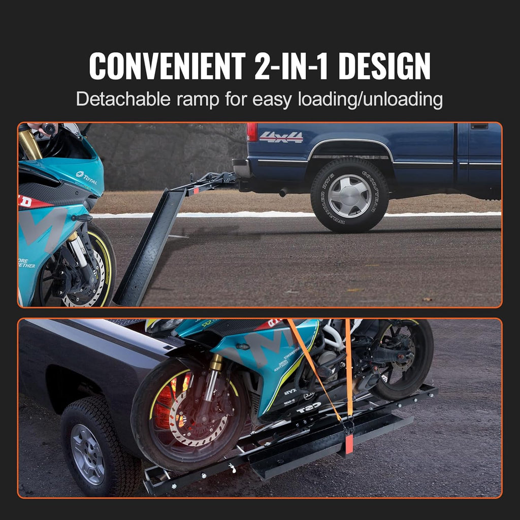 600 LBS Steel Motorcycle Carrier Hitch Mount with Loading Ramp I7294